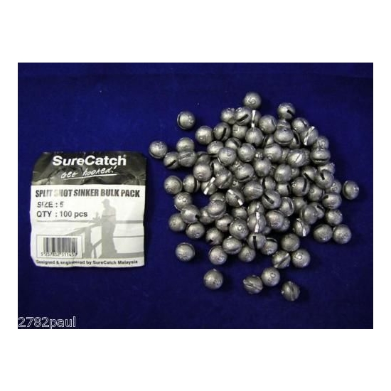 100 x Size 5 Split Shot Fishing Sinkers Surecatch