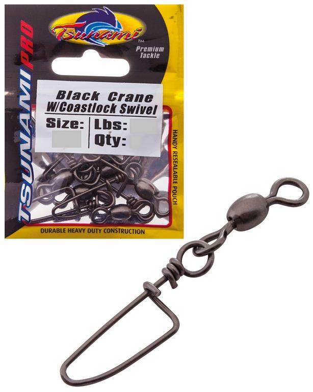 tsunami black crane swivels with coastlock snap 7 sizes crane swivel size chart