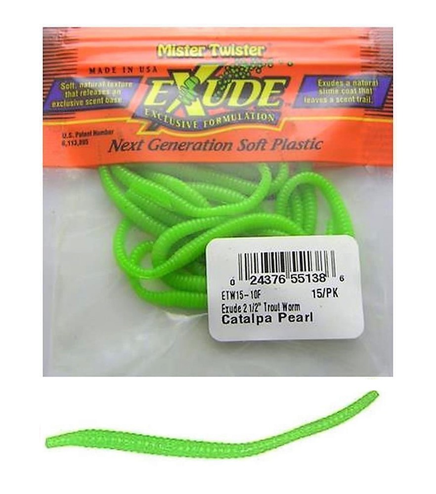 EXUDE 2 1/2" TROUT WORMCATALPA PEARLSOFT PLASTIC LURE WITH FISH