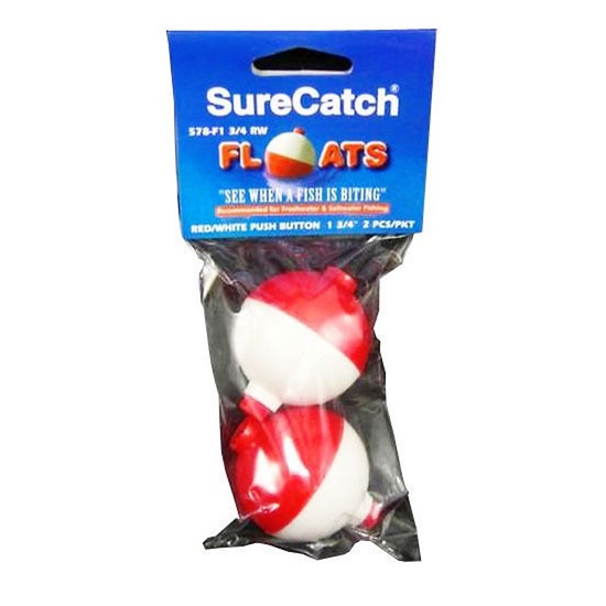 2 X 1 3/4 Inch Red and White Push Button Fishing Floats