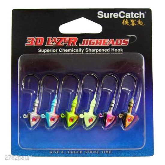 3D PAINTED LAZER JIG HEADS 1/16oz FOR SOFT PLASTICS 6pc