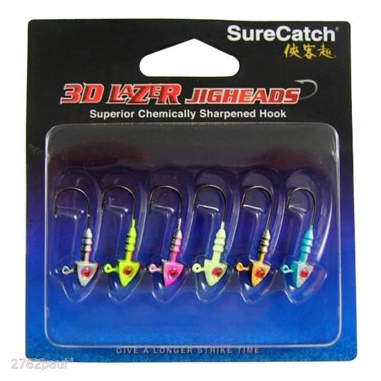 3D PAINTED LAZER JIG HEADS 1/32oz FOR SOFT PLASTICS 6pc