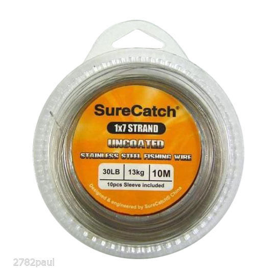 10m Spool of 30lb UNCOATED 7 STRAND STAINLESS STEEL FISHING WIRE