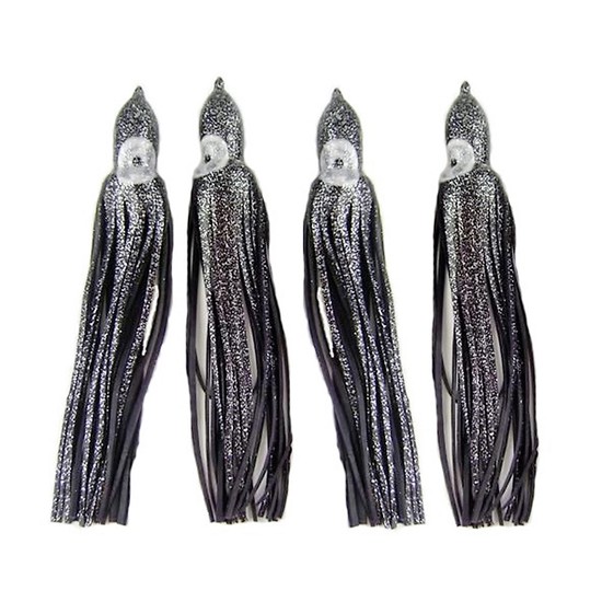 Soft Octopus Skirts Five Pack - Trolling Rig 10" 25cm Black with Silver Glitter