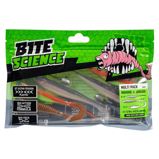 Bite Science 7 Piece Multi-Pack of Assorted Inshore Soft Plastics and Jigheads