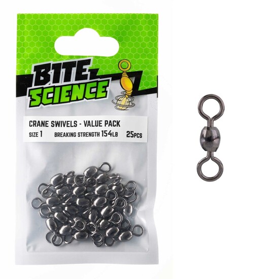 25 Pack of Size 1 Bite Science Black Crane Fishing Swivels - 154lb