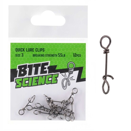 12 Pack of Size 3 Bite Science Quick Lure Clips - 55lb