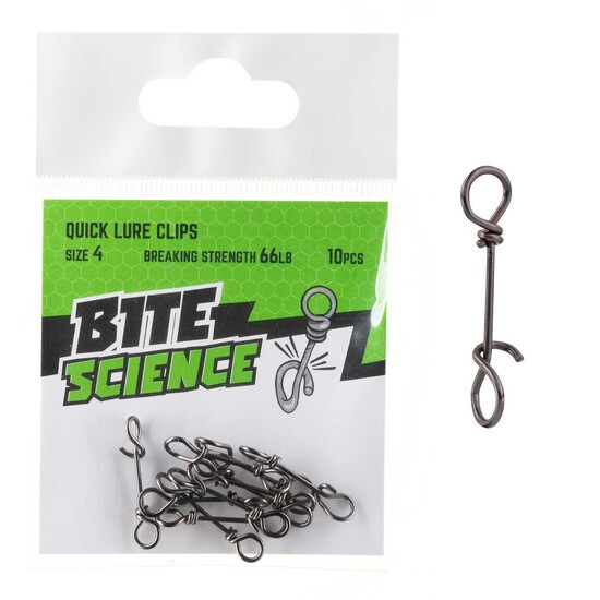 10 Pack of Size 4 Bite Science Quick Lure Clips - 66lb