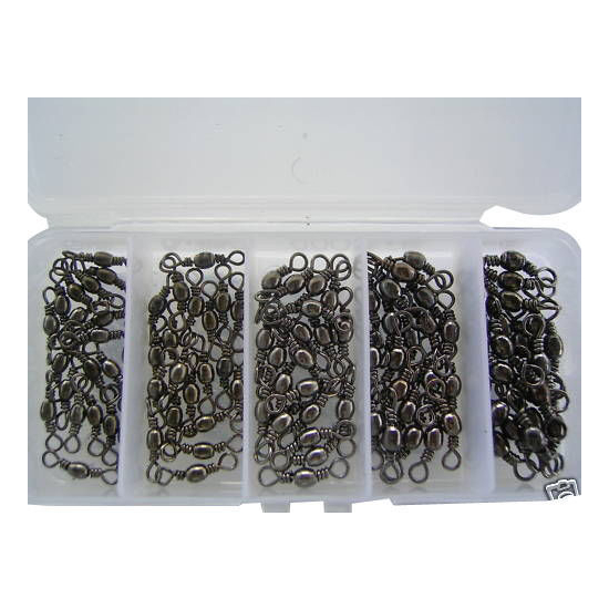 SWIVELS BLACK BRASS BARREL 5 SIZES 100 PCS+FISHING BOX