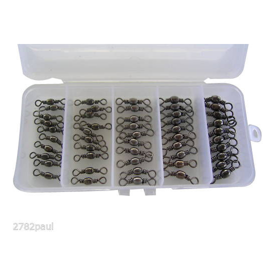 SWIVELS BLACK BRASS BARREL 5 SIZES BULK IN FISHING BOX