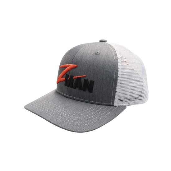 Zman Heather Grey/White Premium Trucker Cap - Fishing Hat with Snap Closure