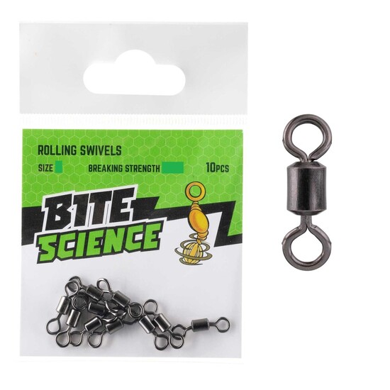 10 Pack of Bite Science Black Rolling Fishing Swivels