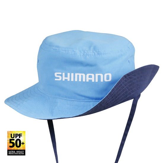 Shimano Kid's Navy/Cyan Reversible Bucket Hat - UPF 50+ Fishing Hat