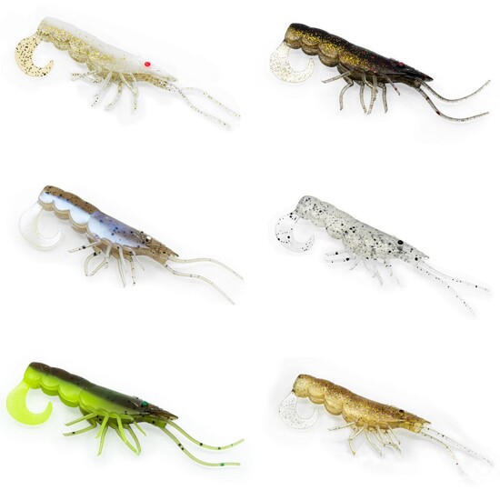 6 Pack of 60mm Chasebaits Curly Prawn Soft Body Scented Fishing Lures