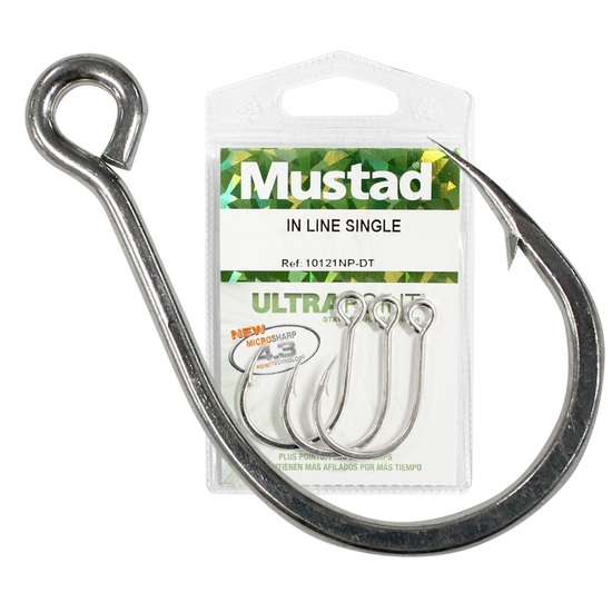 1 Packet of Mustad 10121NPDT Kaiju In-Line Single Fishing Hooks - 7x Strong Hook