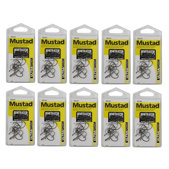 10 Packs of Mustad 92604NPBLN Penetrator Chemically Sharp Fishing Hooks