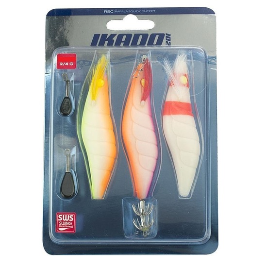 3 x Rapala Soft Body Ikado 2.5 Squid Jigs with Interchangeble Weights-RSC Squid Jigs