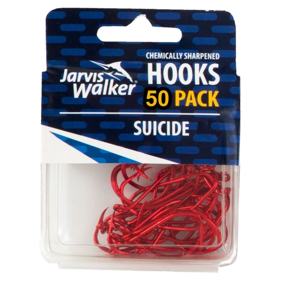 50 Pack of Jarvis Walker Red Suicide Octopus  Chemically Sharpened Fishing Hooks