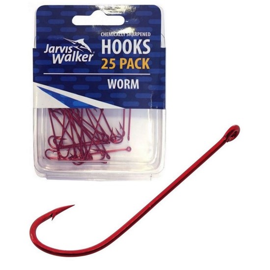 25 x Jarvis Walker Size 12 Red Worm Hooks-Red Chemically Sharpened Hooks