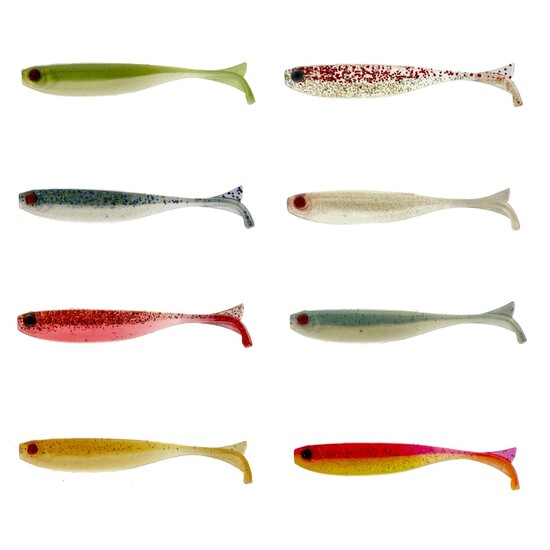 8 Pack of 3.5 Inch Mustad Mezashi Keel Tail Minnow Soft Plastic Fishing Lures
