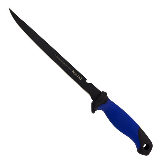 7 Inch Mustad Stainless Steel Fillet Knife with Sheath - Black Teflon Coated