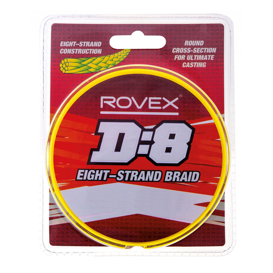 150yd Spool of Rovex D:8 Hi Vis Yellow Braided Fishing Line - 8 Strand Braid