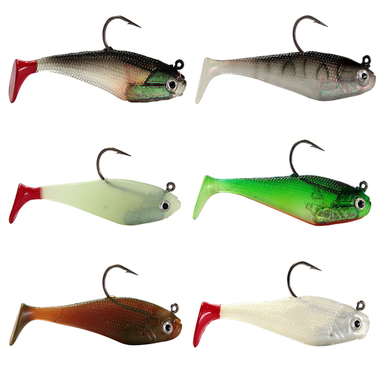 4 Pack of 3 Inch SureBite 3D Shad Soft Plastic Fishing Lures- Rigged Paddle Tail