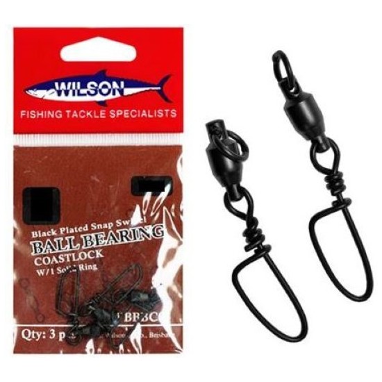 35lb Wilson Black Ball Bearing Swivel with Coastlock Snaps - Qty: 3 Size 2