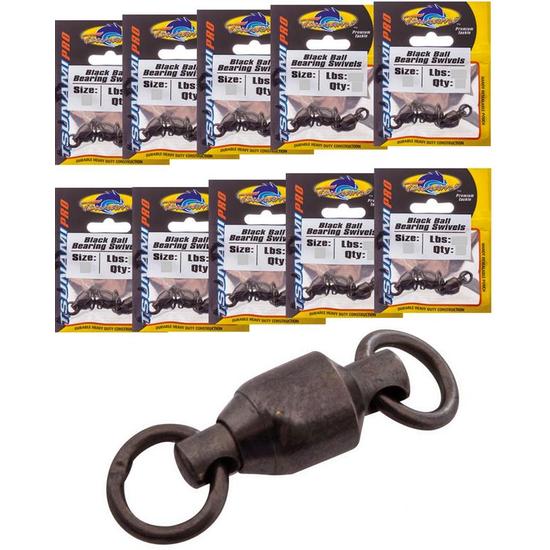 Tsunami Bulk 10 Pack Black Ball Bearing Swivels - 3 Per Pack - 6 Sizes To Choose From