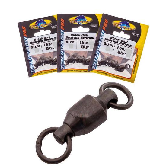 Tsunami Bulk 3 Pack Black Ball Bearing Swivels - 3 Per Pack - 6 Sizes To Choose From