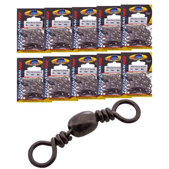 Bulk 10 Pack Tsunami Black Barrel Swivels - 11 Sizes To Choose From