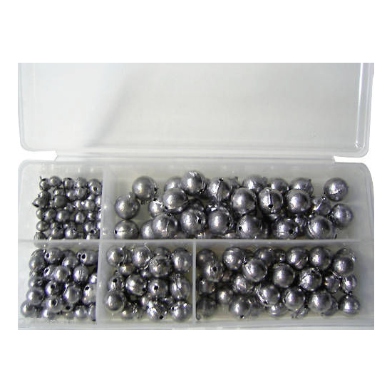 5 SIZES BALL SINKERS BULK 180Pcs + BIG TACKLE BOX 1.5KG