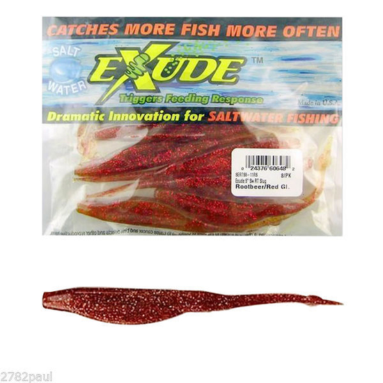 EXUDE 5" RT SLUG LURE-ROOTBEER/RED GLITTER-SOFT PLASTIC WITH FISH ATTRACTANT OIL