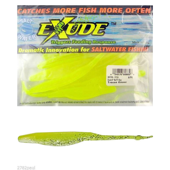 EXUDE 5" RT SLUG LURE -TREUSE GOOSE - SOFT PLASTIC WITH FISH ATTRACTANT OIL