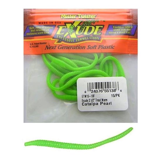 EXUDE 2 1/2" TROUT WORM-CATALPA PEARL-SOFT PLASTIC LURE WITH FISH ATTRACTANT OIL