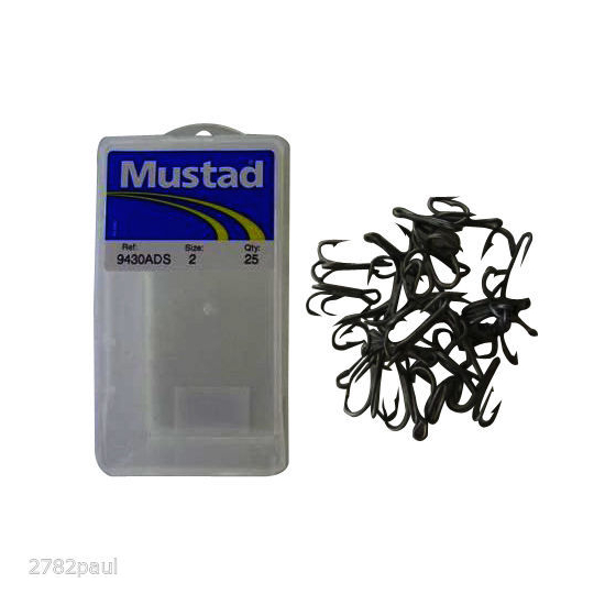 MUSTAD 9430ADS Size 2 Qty 25 5x STRONG TREBLE HOOKS - DURATIN