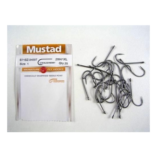 MUSTAD SIGNATURE FLY HOOKS O'SHAUGNESSY SIZE 1 QTY 25