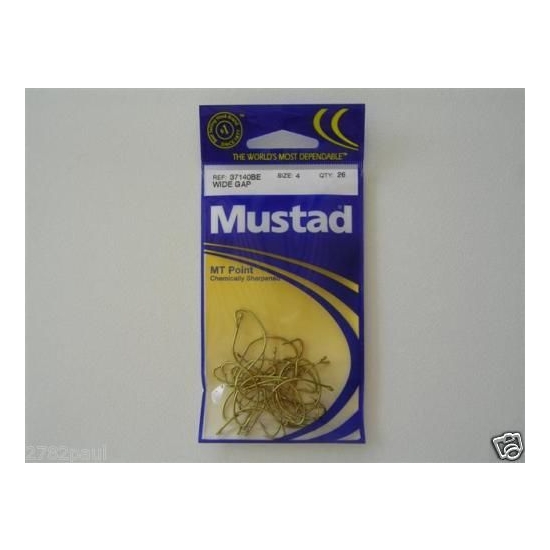 SIZE 4 MUSTAD 37140BE M.T POINT WIDE GAP HOOKS CHEM SHARP QTY 26 FISHING HOOKS