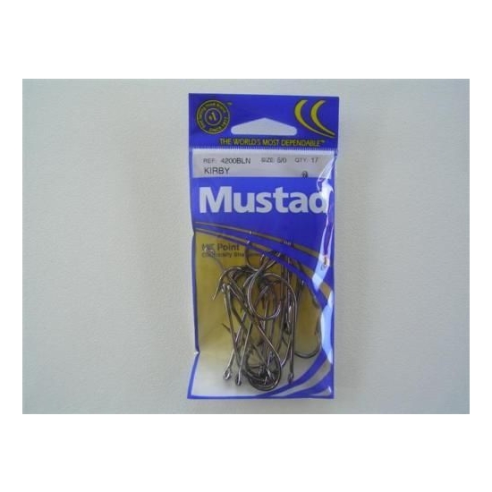 SIZE 5/0 MUSTAD 4200BLN M.T POINT KIRBY HOOKS CHEM SHARPENED QTY 17 FISHING HOOKS