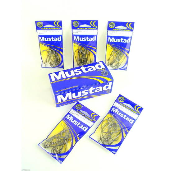 5 PACKETS OF SIZE 5/0 MUSTAD 4200BLN M.T POINT KIRBY 5/0 FISHING HOOKS 4200BLN CHEM SHARP - 85 HOOKS