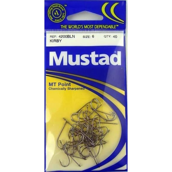 SIZE 6 MUSTAD 4200BLN KIRBY MT POINT CHEMICALLY SHARPENED Qty 40 FISHING HOOKS