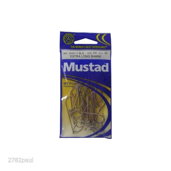 SIZE 2/0 MUSTAD 4540BLN M.T POINT EXTRA LONG SHANK HOOKS QTY 33 FISHING HOOKS