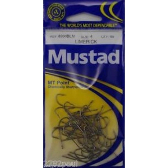SIZE 4 MUSTAD 8260BLN M.T POINT LIMERICK HOOKS QTY 40 FISHING HOOKS