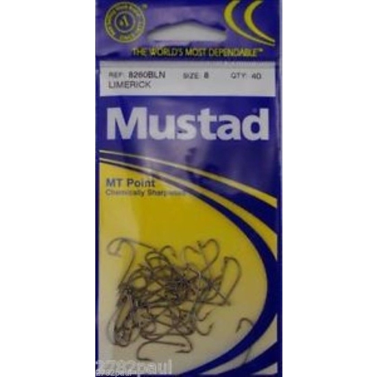 SIZE 8 MUSTAD 8260BLN M.T POINT LIMERICK HOOKS QTY 40 FISHING HOOKS