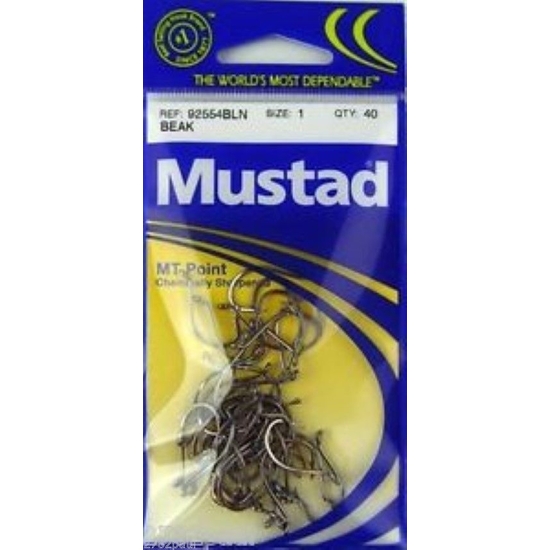 SIZE 1 MUSTAD 92554BLN M.T POINT BEAK HOOKS QTY 40 SUICIDE FISHING HOOKS