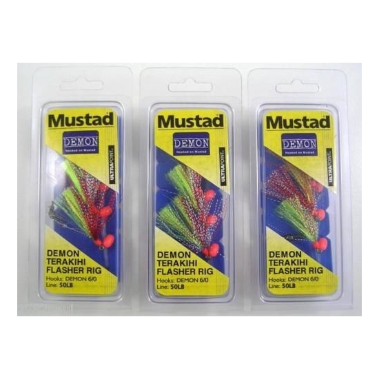 NEW MUSTAD DEMON TERAKIHI SIZE 6/0 FLASHER RIG - BULK 3 PACK