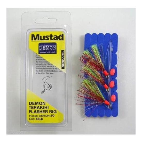 MUSTAD DEMON TERAKIHI SIZE 8/0 FLASHER 3 HOOK FISHING RIG