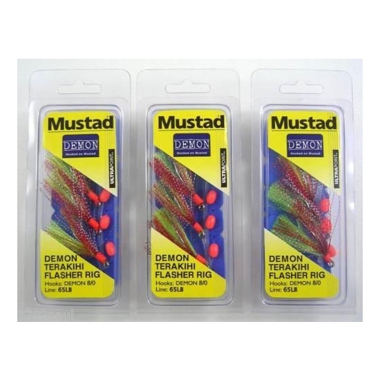 NEW MUSTAD DEMON TERAKIHI SIZE 8/0 FLASHER RIG- BULK 3 PACK
