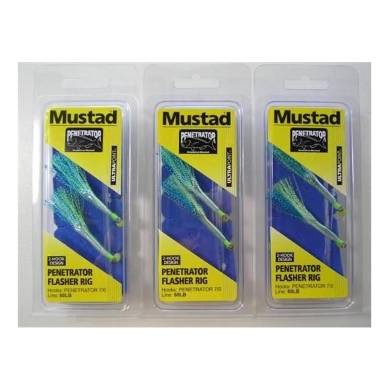 3 x Size 7/0 Mustad Penetrator Flasher Rigs - Colour 2A - 2 Hook Snapper Rigs