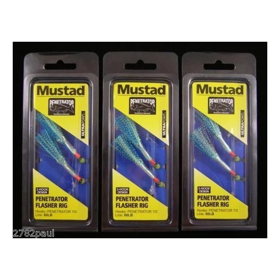 3 x Size 7/0 Mustad Penetrator Flasher Rigs - Colour CC - 2 Hook Snapper Rigs